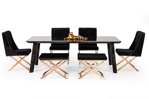 Modrest Chadwick Modern Ebony & Rosegold Dining Table Model VGHB297T3-EBN