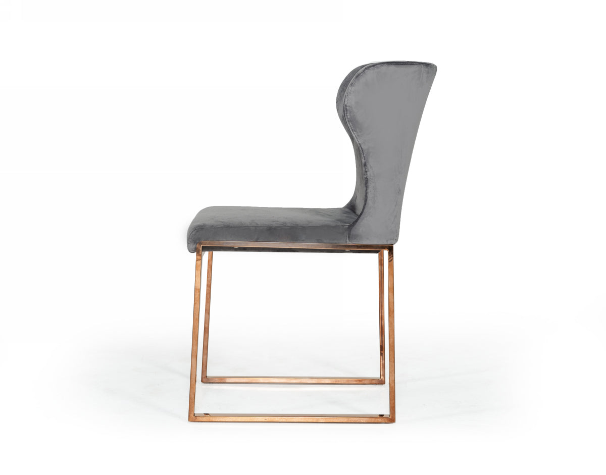 Modrest Chadwick Modern Grey Velvet & Rosegold Dining Chair Model VGHBHN54-GRY