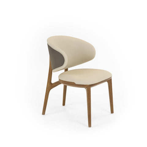 Modrest Chance Contemporary Cream Fabric and Brown Leatherette Walnut Dining Chair By VIG Furniture