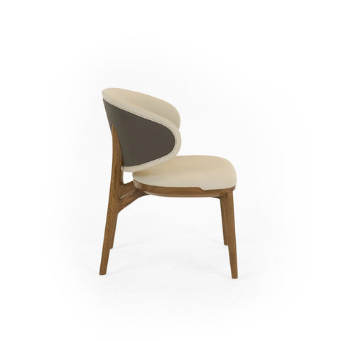 Modrest Chance Contemporary Cream Fabric and Brown Leatherette Walnut Dining Chair By VIG Furniture