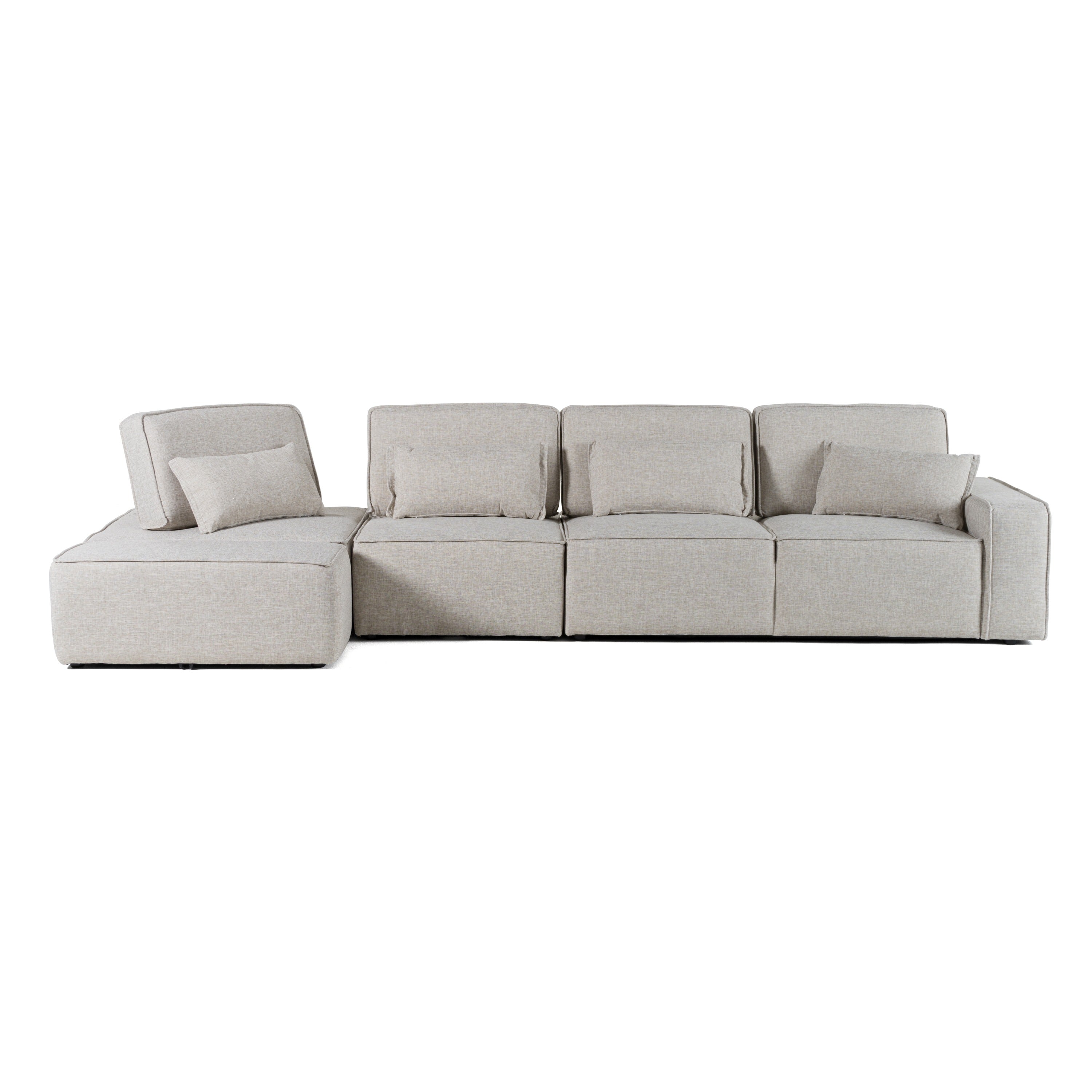 Divani Casa Chapel Modern Light Grey Fabric Sectional Sofa & Ottoman Model VGMB-1686-GRY