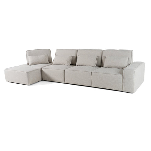 Divani Casa Chapel Modern Light Grey Fabric Sectional Sofa & Ottoman Model VGMB-1686-GRY