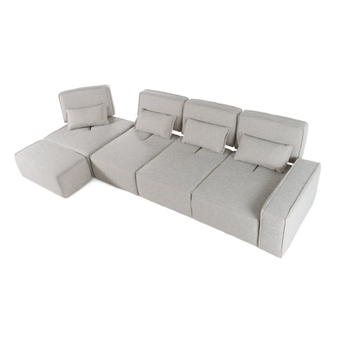 Divani Casa Chapel Modern Light Grey Fabric Sectional Sofa & Ottoman Model VGMB-1686-GRY