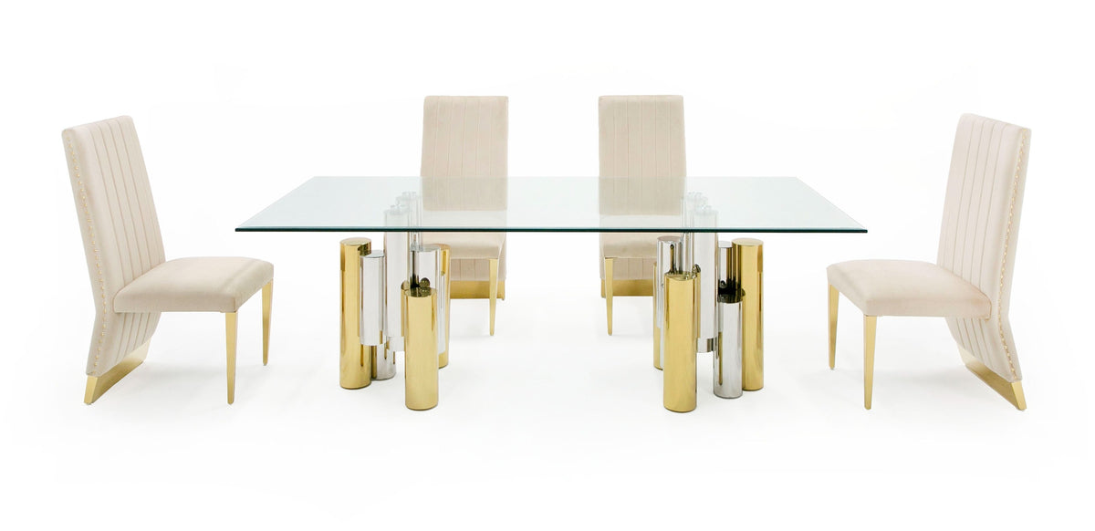 Modrest Chariot Modern Glass And Silver Mix Gold Rectangular Dining Table Model VGZA-T413-GLD-DT