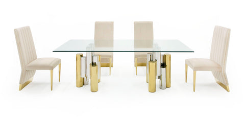 Modrest Chariot Modern Glass and Silver Mix Gold Rectangular Dining Table