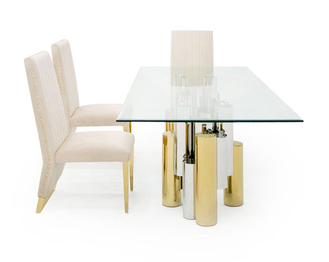 Modrest Chariot Modern Glass and Silver Mix Gold Rectangular Dining Table