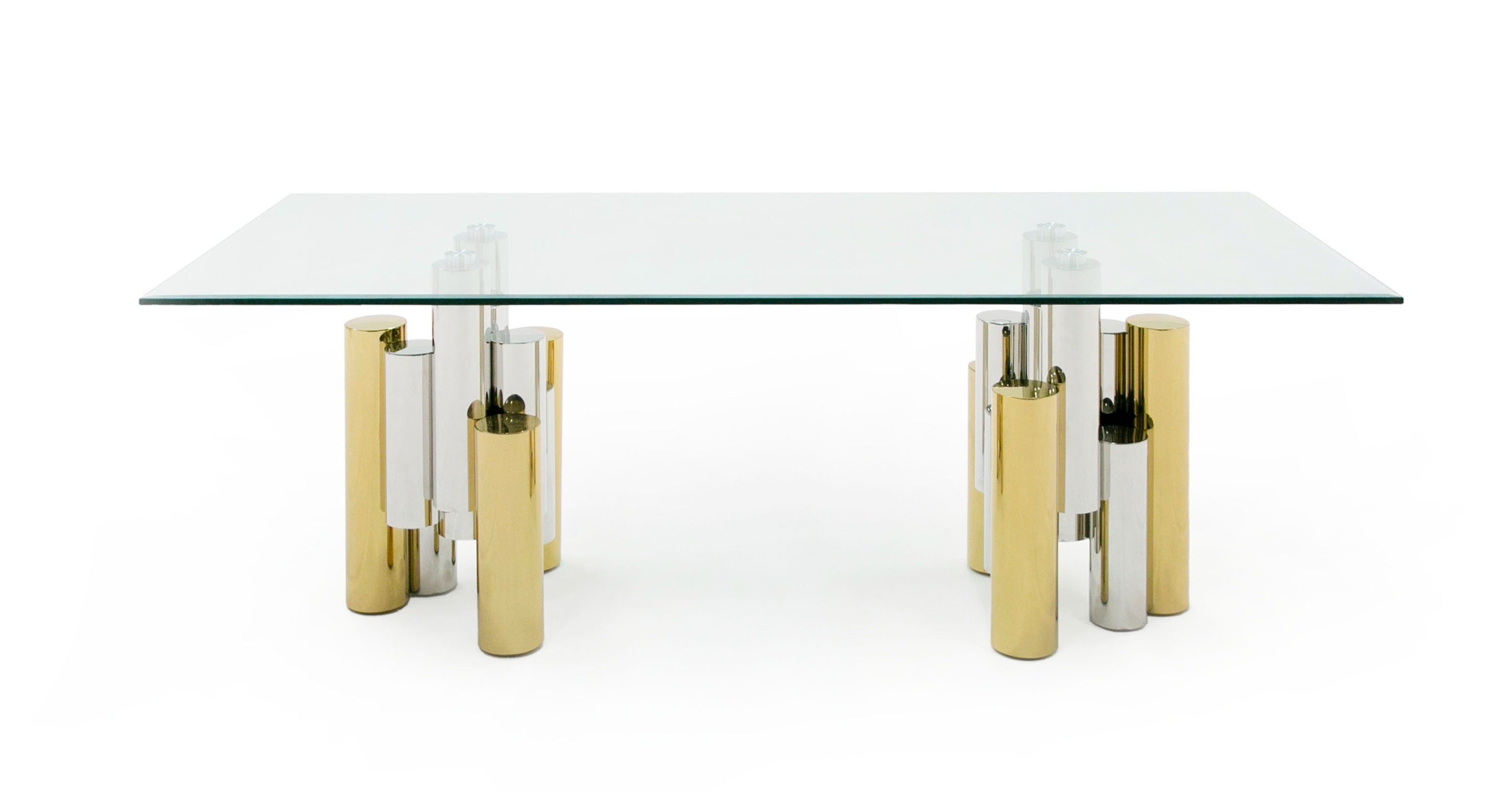 Modrest Chariot Modern Glass And Silver Mix Gold Rectangular Dining Table Model VGZA-T413-GLD-DT