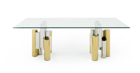 Modrest Chariot Modern Glass and Silver Mix Gold Rectangular Dining Table