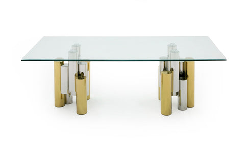 Modrest Chariot Modern Glass and Silver Mix Gold Rectangular Dining Table