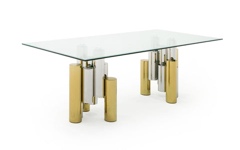 Modrest Chariot Modern Glass and Silver Mix Gold Rectangular Dining Table