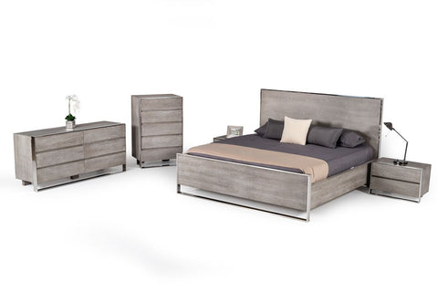 Modrest Charlene Modern Grey Elm And Stainless Steel Ek Bedroom Set Model VGVC-CHARLENE-SET-eastern
