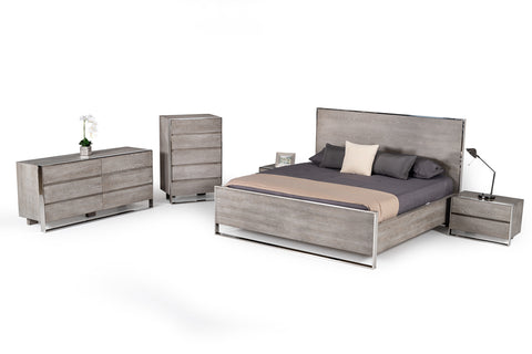 Modrest Charlene Modern Grey Elm & Stainless Steel Bed Model VGVCBD008A-LOW-GRY