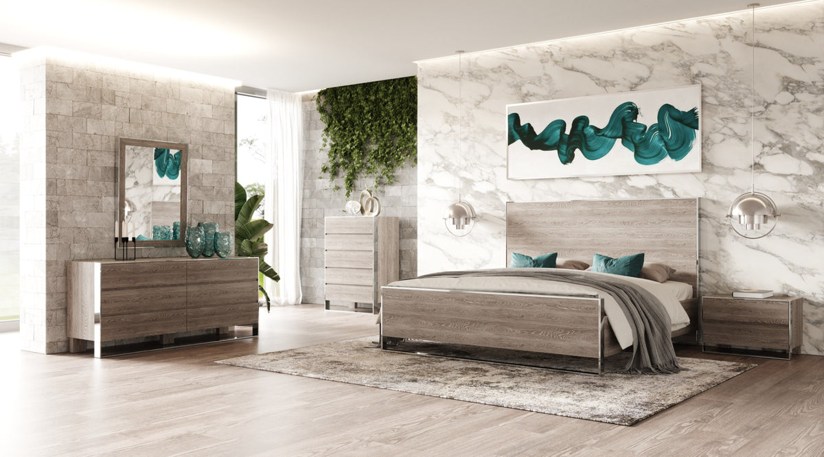 Modrest Charlene Modern Grey Elm And Stainless Steel Queen Bedroom Set Model VGVC-CHARLENE-SET-queen