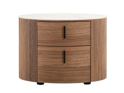 Modrest Chelton Contemporary White Ceramic & Walnut Oval Nightstand Model VGHB351U3-WAL-NS