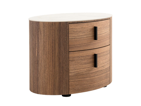 Modrest Chelton Contemporary White Ceramic & Walnut Oval Nightstand Model VGHB351U3-WAL-NS