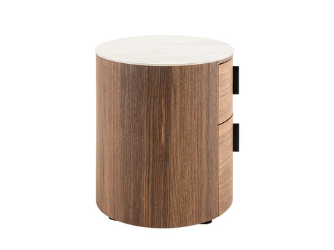 Modrest Chelton Contemporary White Ceramic & Walnut Oval Nightstand Model VGHB351U3-WAL-NS