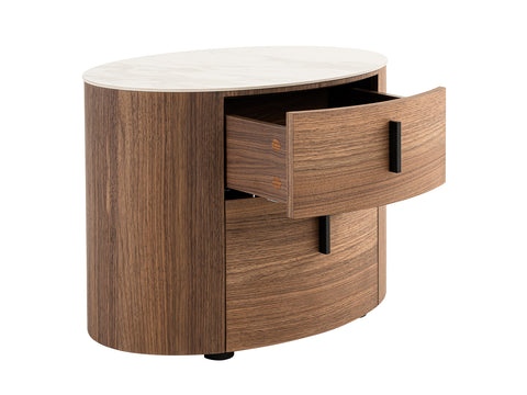 Modrest Chelton Contemporary White Ceramic & Walnut Oval Nightstand Model VGHB351U3-WAL-NS