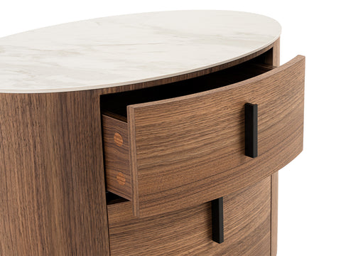 Modrest Chelton Contemporary White Ceramic & Walnut Oval Nightstand Model VGHB351U3-WAL-NS