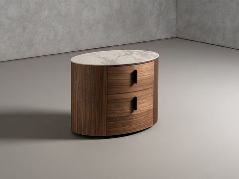 Modrest Chelton Contemporary White Ceramic & Walnut Oval Nightstand Model VGHB351U3-WAL-NS