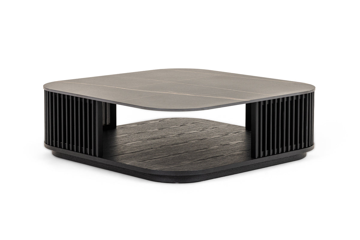 Modrest Chip Modern Black Ceramic & Black Ash Square Coffee Table Model VGDW-DW5008-08