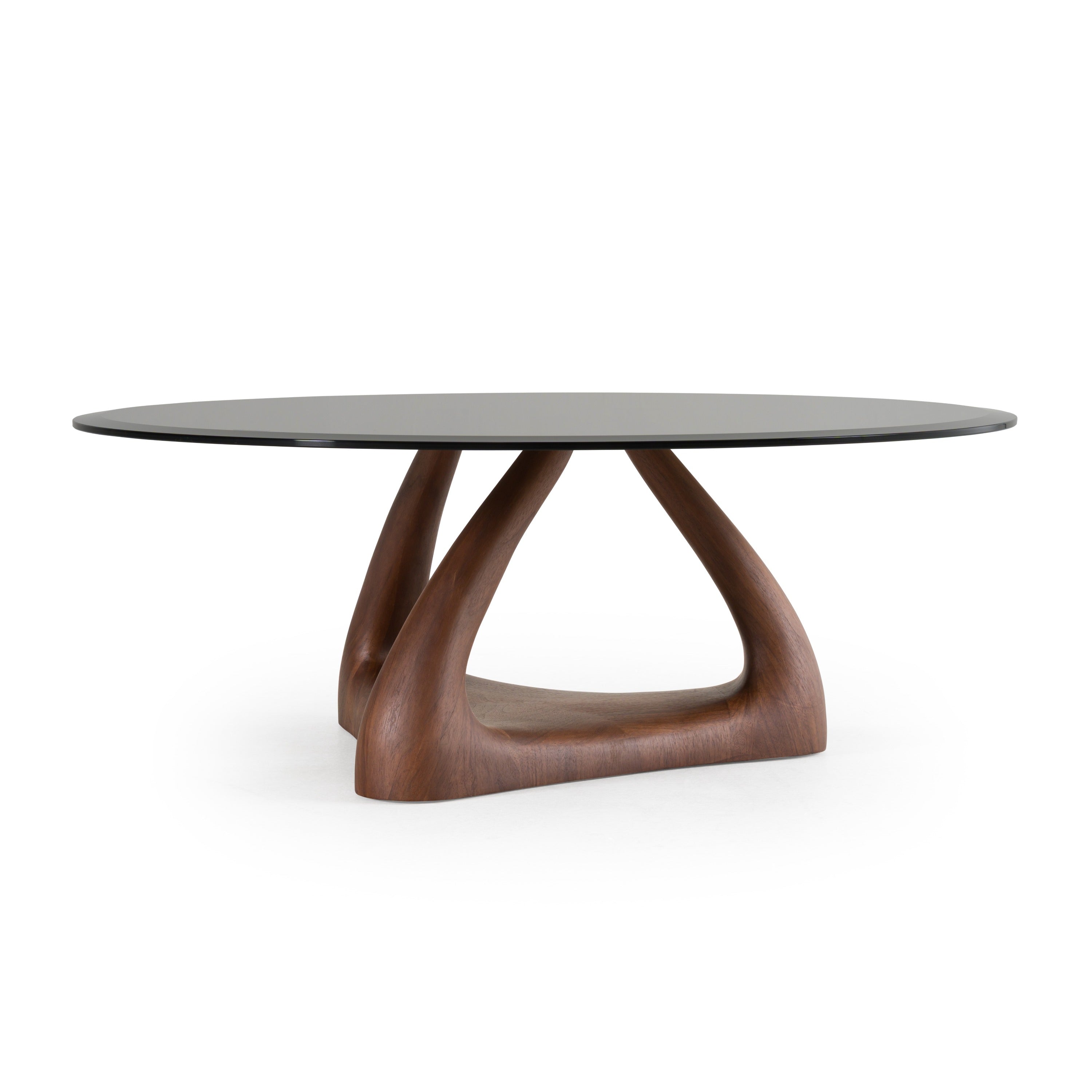 Modrest Christy Mid Century Modern Grey Glass & Walnut Round Coffee Table Model VGRY-RY-1166