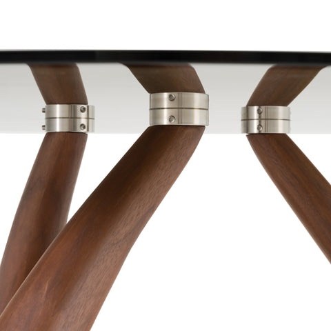 Modrest Christy Mid Century Modern Grey Glass & Walnut Round Coffee Table Model VGRY-RY-1166