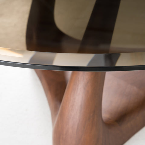 Modrest Christy Mid Century Modern Grey Glass & Walnut Round Coffee Table Model VGRY-RY-1166