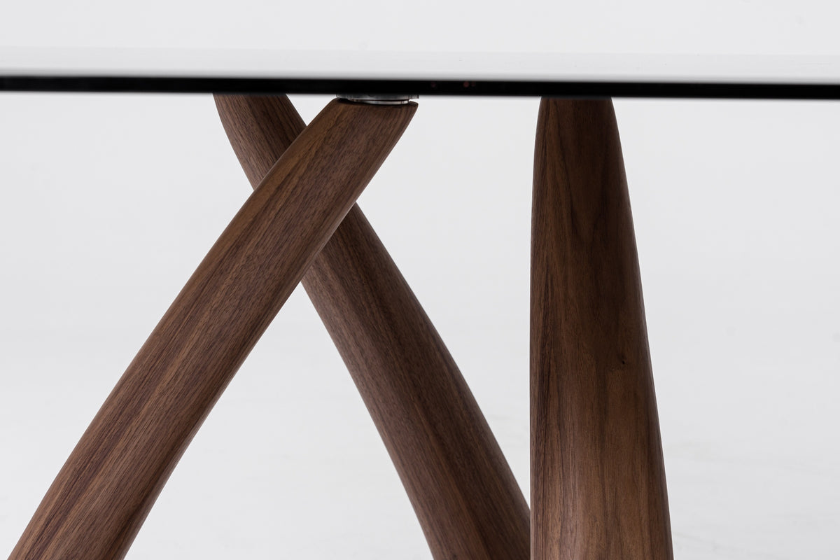 Modrest Christy Mid Century Modern Grey Glass & Walnut Oval Dining Table Model VGIP-DT64-280