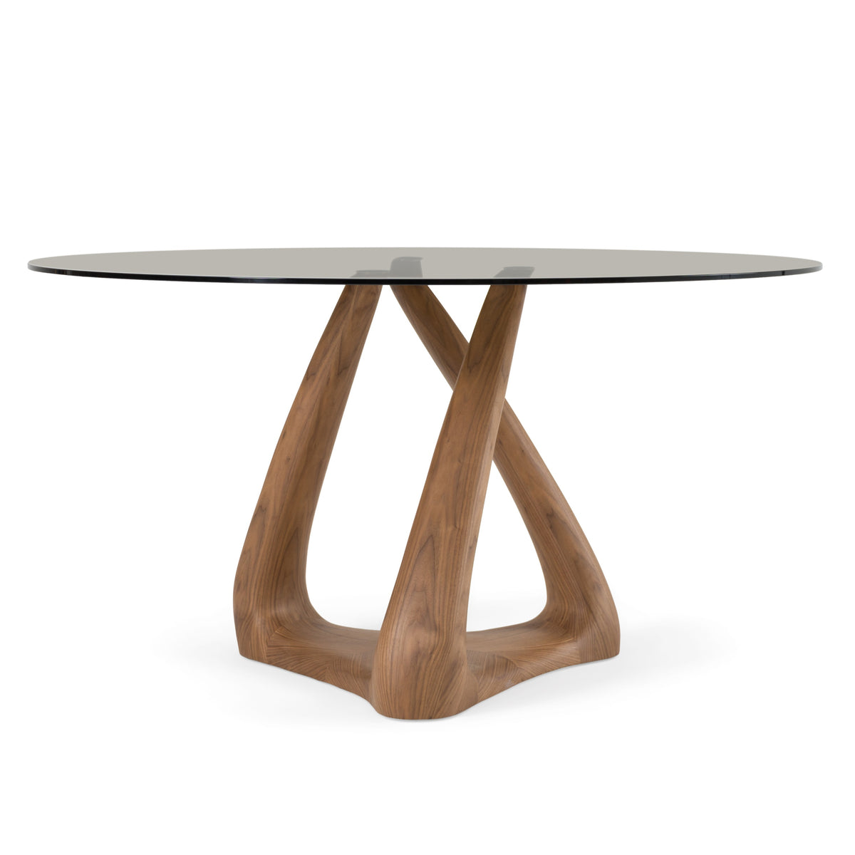 Modrest Christy - Mid-Century Modern Grey Glass + Walnut Round Dining Table