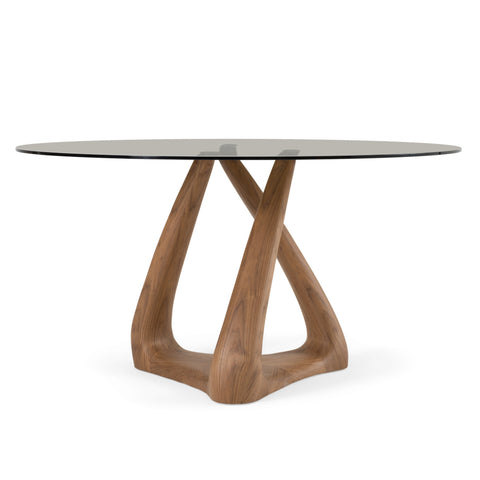 Modrest Christy - Mid-Century Modern Grey Glass + Walnut Round Dining Table