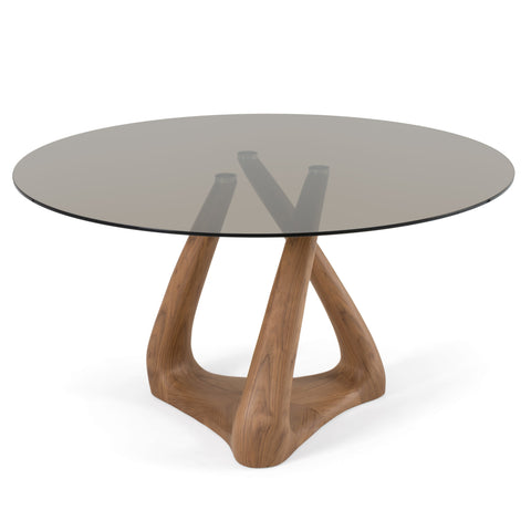 Modrest Christy - Mid-Century Modern Grey Glass + Walnut Round Dining Table