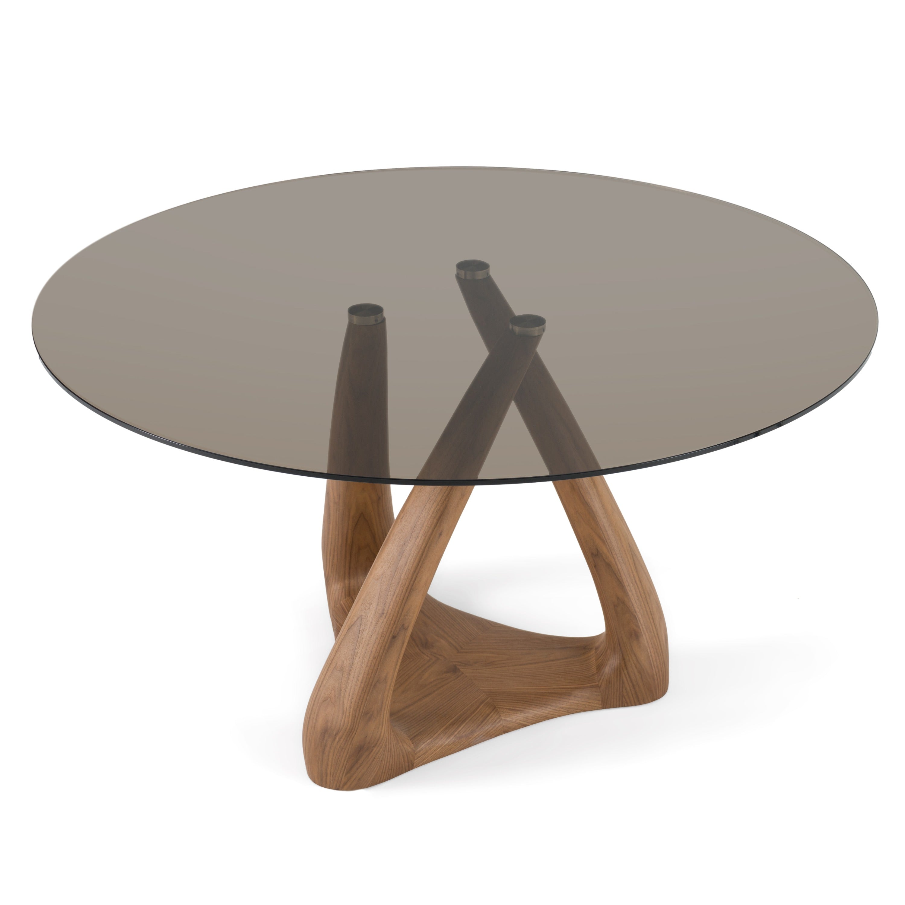 Modrest Christy - Mid-Century Modern Grey Glass + Walnut Round Dining Table