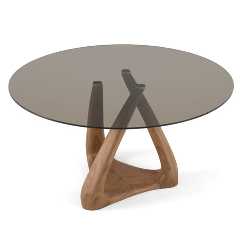 Modrest Christy - Mid-Century Modern Grey Glass + Walnut Round Dining Table