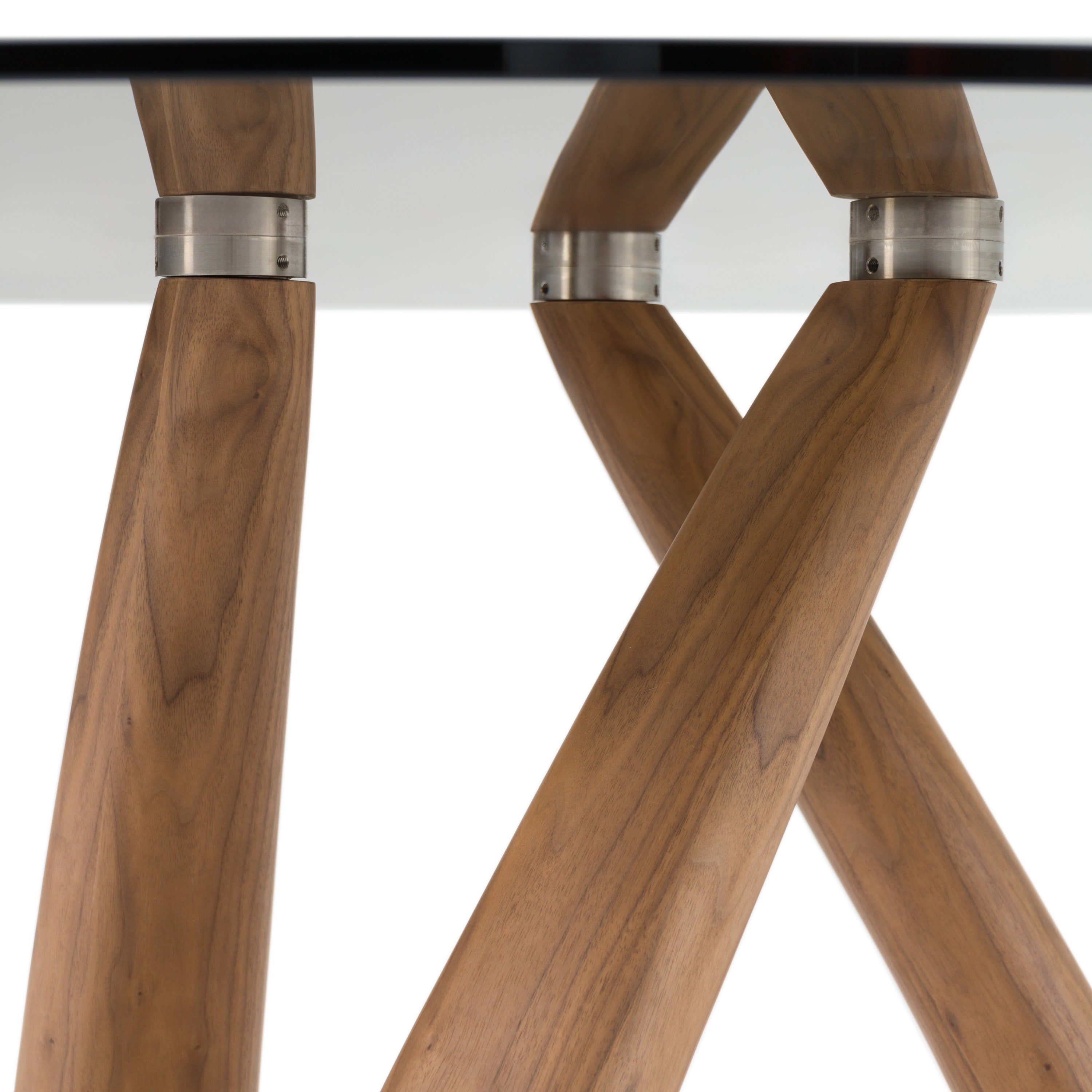 Modrest Christy - Mid-Century Modern Grey Glass + Walnut Round Dining Table