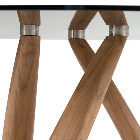 Modrest Christy - Mid-Century Modern Grey Glass + Walnut Round Dining Table