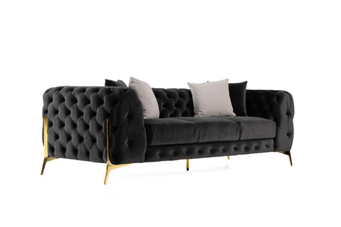 Divani Casa Clarice Transitional Black Velvet Sofa Model VGAH-SF1013-3-BLK