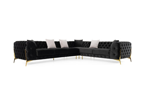 Divani Casa Clarice Transitional Black Velvet Sectional Sofa