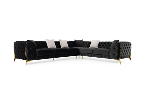 Divani Casa Clarice Transitional Black Velvet Sectional Sofa Model VGAH-SF1015-BLK