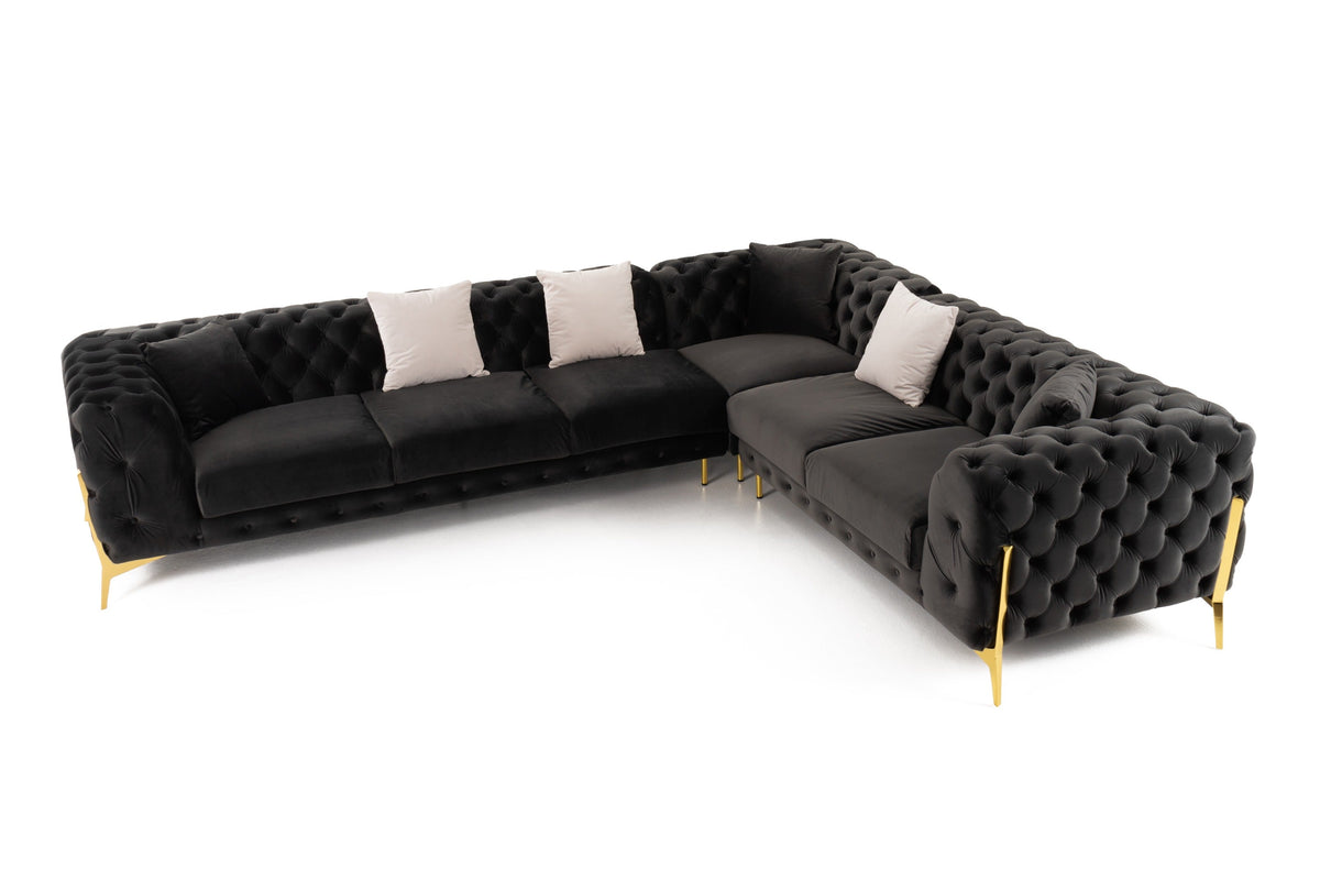 Divani Casa Clarice Transitional Black Velvet Sectional Sofa