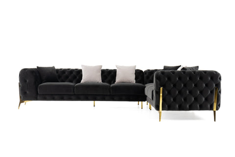 Divani Casa Clarice Transitional Black Velvet Sectional Sofa