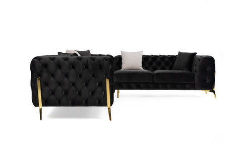 Divani Casa Clarice Transitional Black Velvet Sectional Sofa