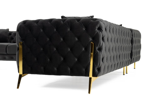 Divani Casa Clarice Transitional Black Velvet Sectional Sofa