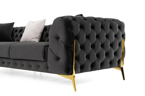 Divani Casa Clarice Transitional Black Velvet Sectional Sofa