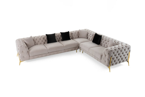 Divani Casa Clarice Transitional Light Beige Velvet Sectional Sofa Model VGAH-SF1015-BGE