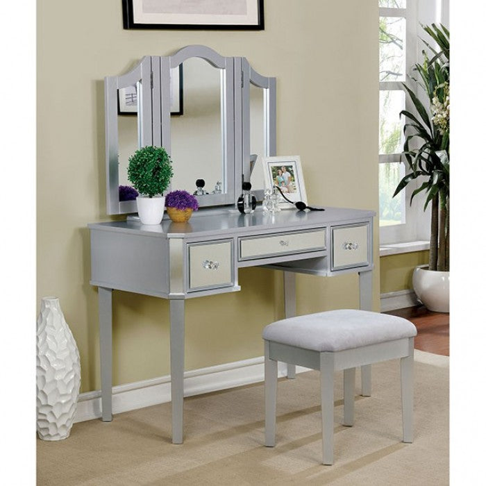 Clarisse Vanity W/ Stool Model Cm-Dk6148Sv-Mirror By Furniture Of America 
