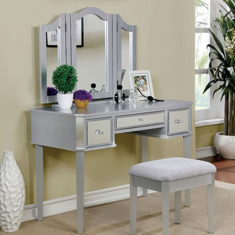 Clarisse Vanity W/ Stool Model Cm-Dk6148Sv-Mirror By Furniture Of America 