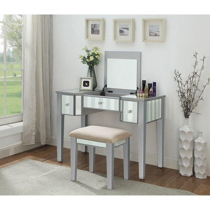 Joyce Vanity W/ Stool Model Cm-Dk6385Sv-Ups3-Stool By Furniture Of America 