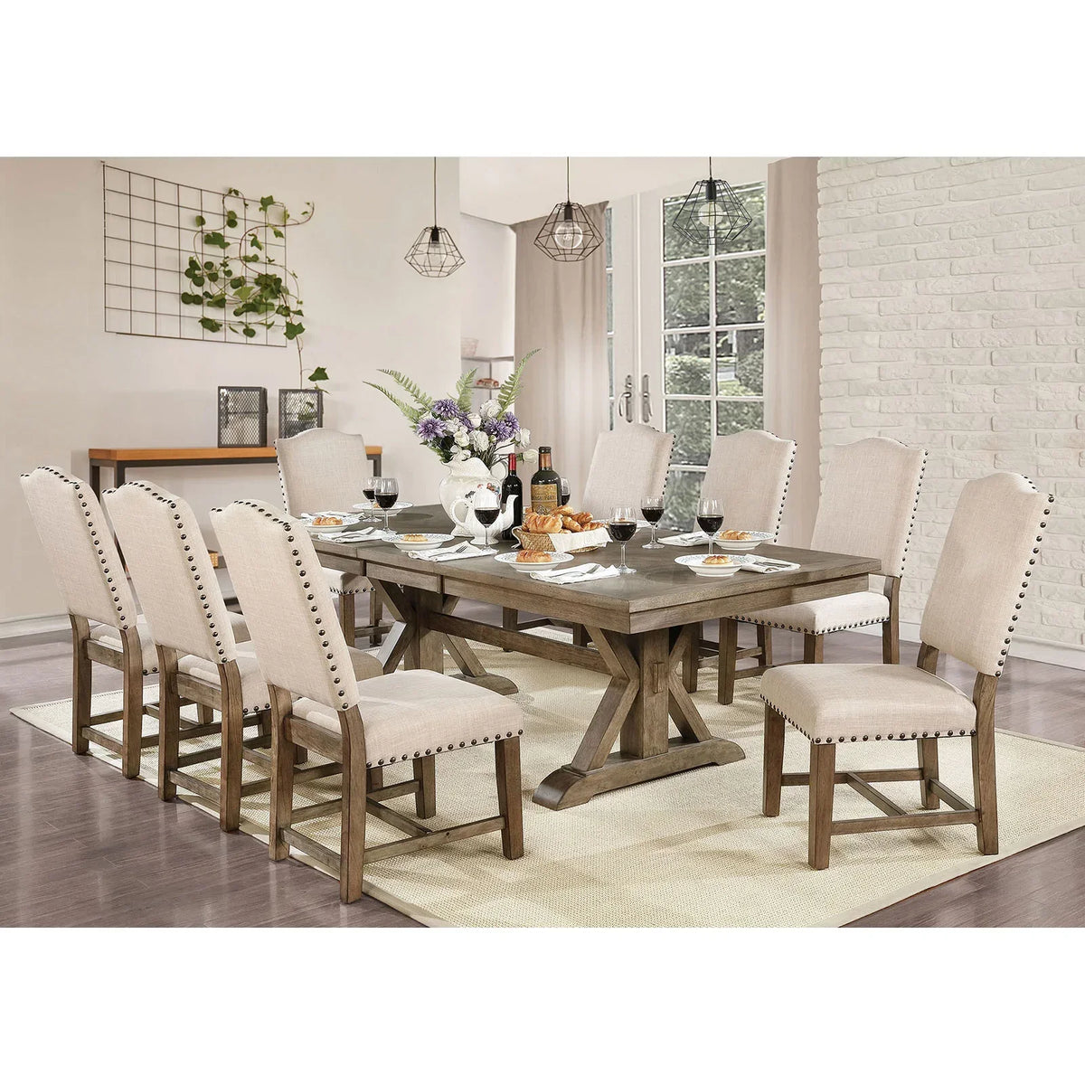 7-Piece Dining Sets Julia Light Oak | Beige Rustic Dining Table CM3014T Set By Furniture of America