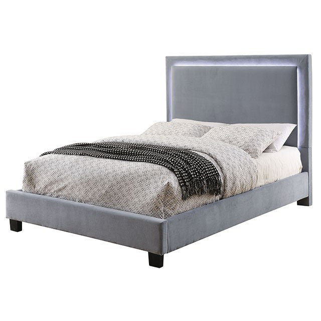 Erglow Bed Model Cm7695Gy-Queen Bed, Gray By Furniture Of America 