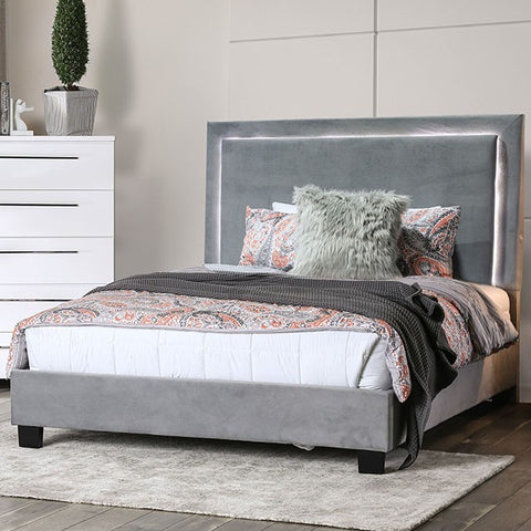Erglow Bed Model Cm7695Gy-E.King Bed, Gray By Furniture Of America 